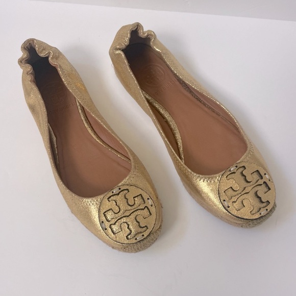 Tory Burch Reva Gold Ballet Flats Sz 6 - Picture 9 of 13